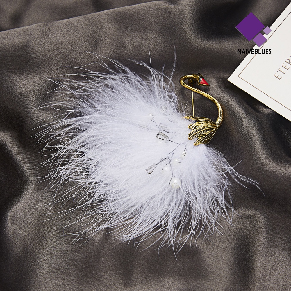&lt; Naiveblues &gt; Unisex Mutiara Imitasi Berlian Imitasi Bulu Burung Hewan Pin Kemeja Kerah