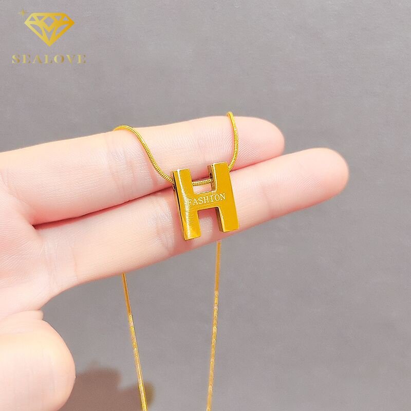 COD Kalung Titanium Wanita Simple Liontin Huruf H Anti Karat Necklace Emas 18k Perhiasan Korea