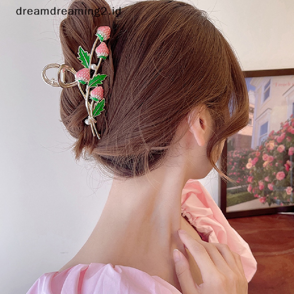 (dream) Korea Baru Strawberry Grab Clips Wanita Elegan Metal Crab Hair Clip Aksesoris Rambut Cewek Hairstyle Membuat Aksesoris//