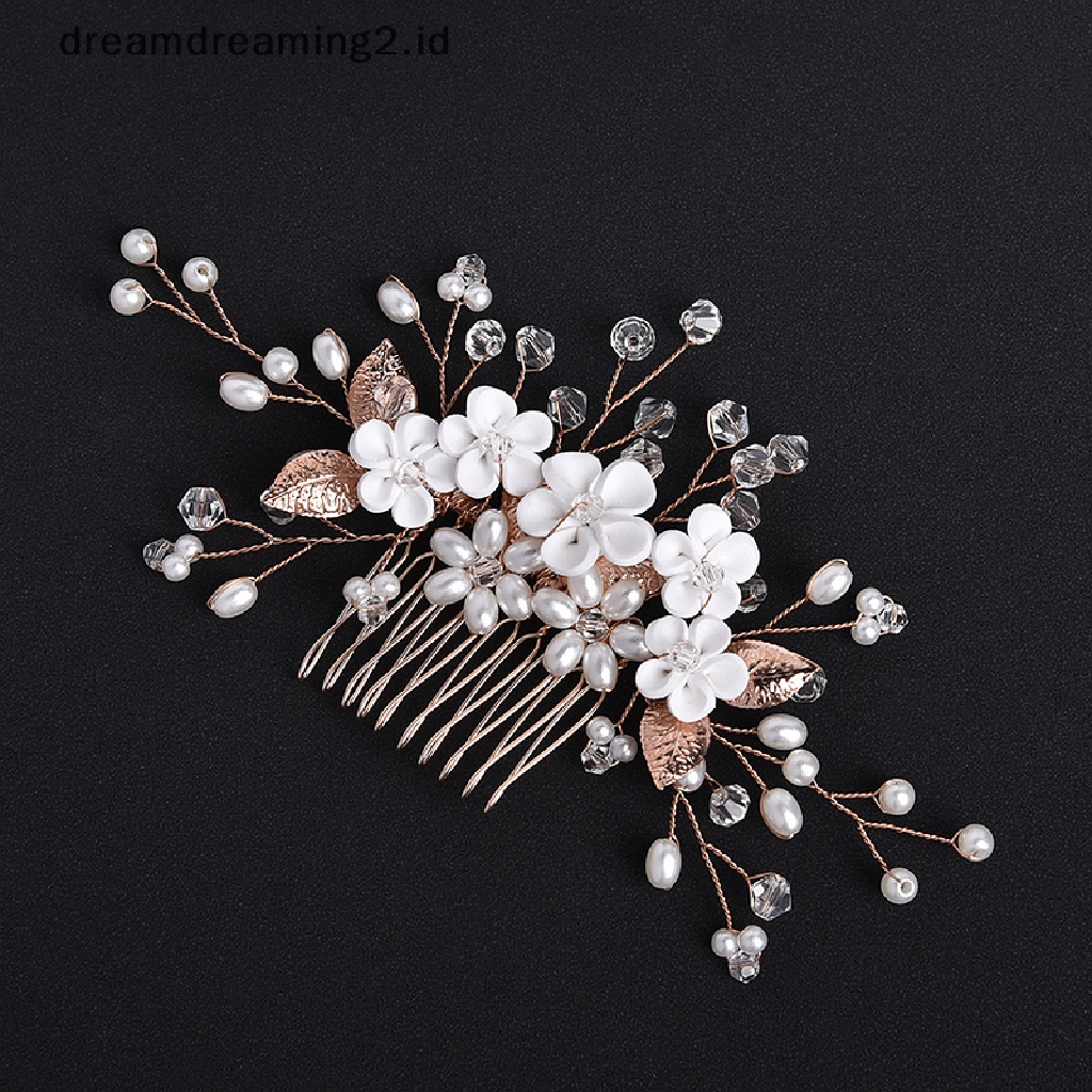 (dream) Bridal Kristal Sisir Rambut Headpiece Perhiasan Mutiara Bunga Handmade Jepit Rambut Klip Aksesoris Rambut Pernikahan Untuk Wanita Perempuan//