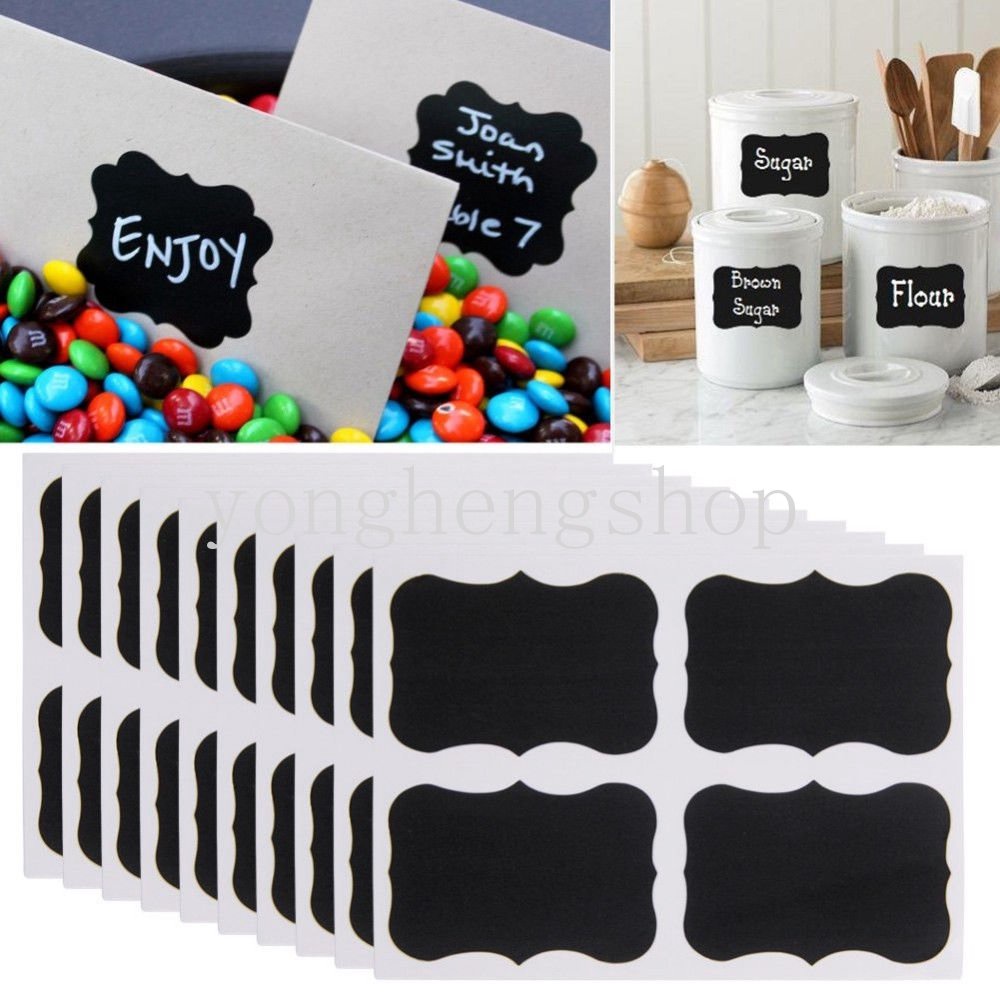 36pcs/set Stiker Botol Toples Kaca Dapat Dihapus Papan Tulis Lables Dapur DIY Stiker Gadget Papan Tulis Hitam Bentuk Tag Harga Tulisan Tangan Label Tahan Air