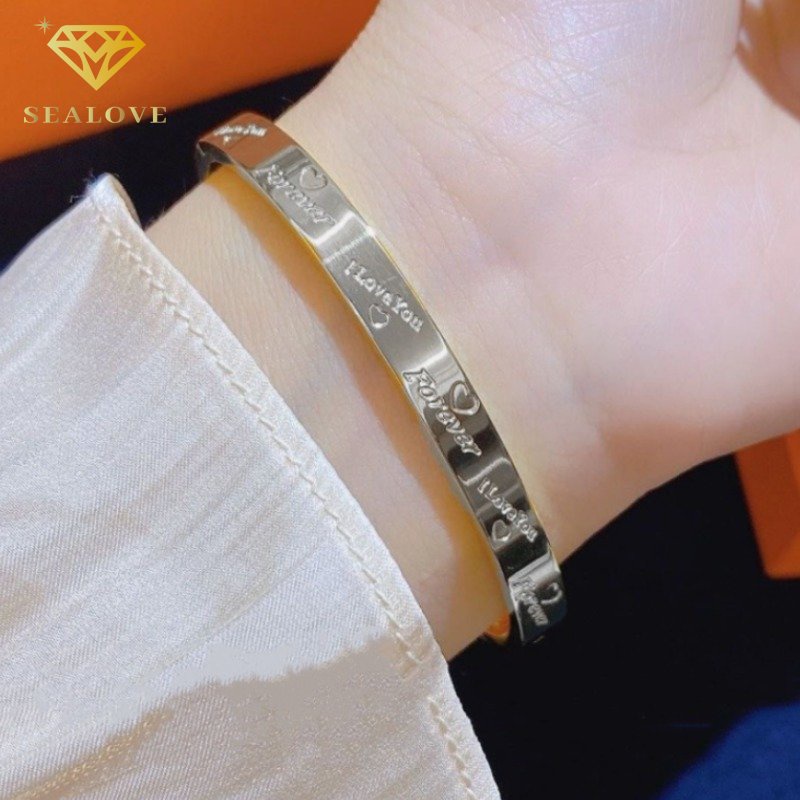 Gelang titanium Wanita Anti Karat Huruf Love Forever Cantik Bangle Emas 18K Aksesoris Mewah Korean Style COD