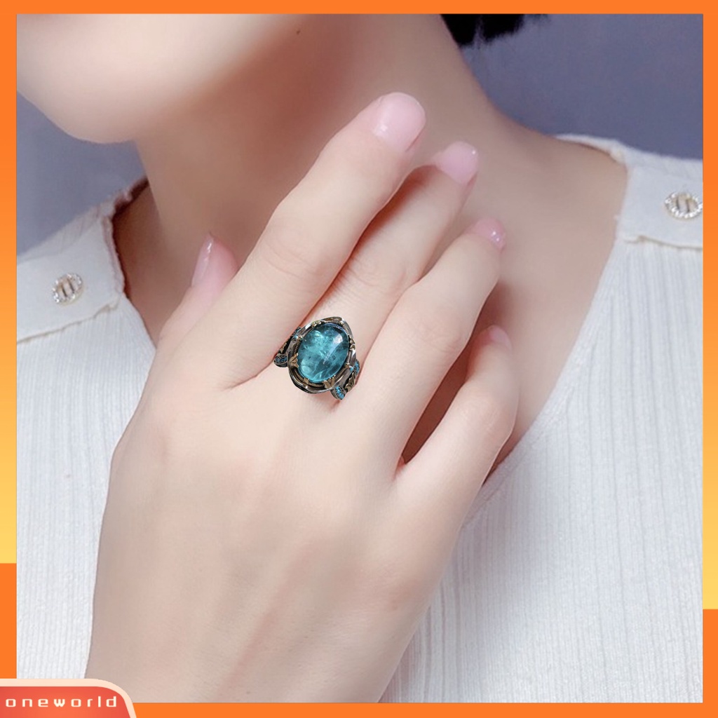 [EONE] Pria Cincin Gaya Eropa Dan Amerika Kepribadian Tangan Ukiran Vintage Hias Batu Biru Pernikahan Cincin Perhiasan Aksesori