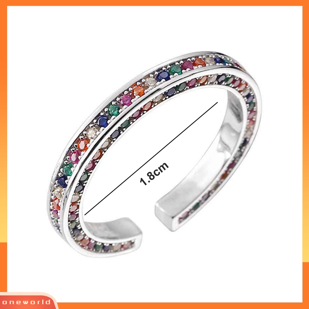 [EONE] Wanita Cincin Terbuka Dapat Disesuaikan Dipoles Warna Perak Pelangi Mengkilap Berlian Imitasi Bertatahkan Jari Cincin Fashion Perhiasan