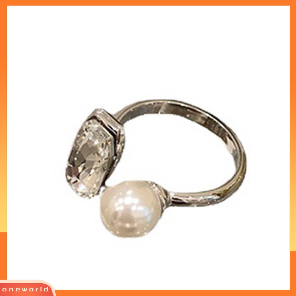 [EONE] Cincin Jari Telunjuk Tidak Luntur Elektroplating Adjustable Geometris Cubic Zirconia Dekorasi Hypoallergenic Trendi Mutiara Imitasi Terbuka Cincin Pacaran Memakai