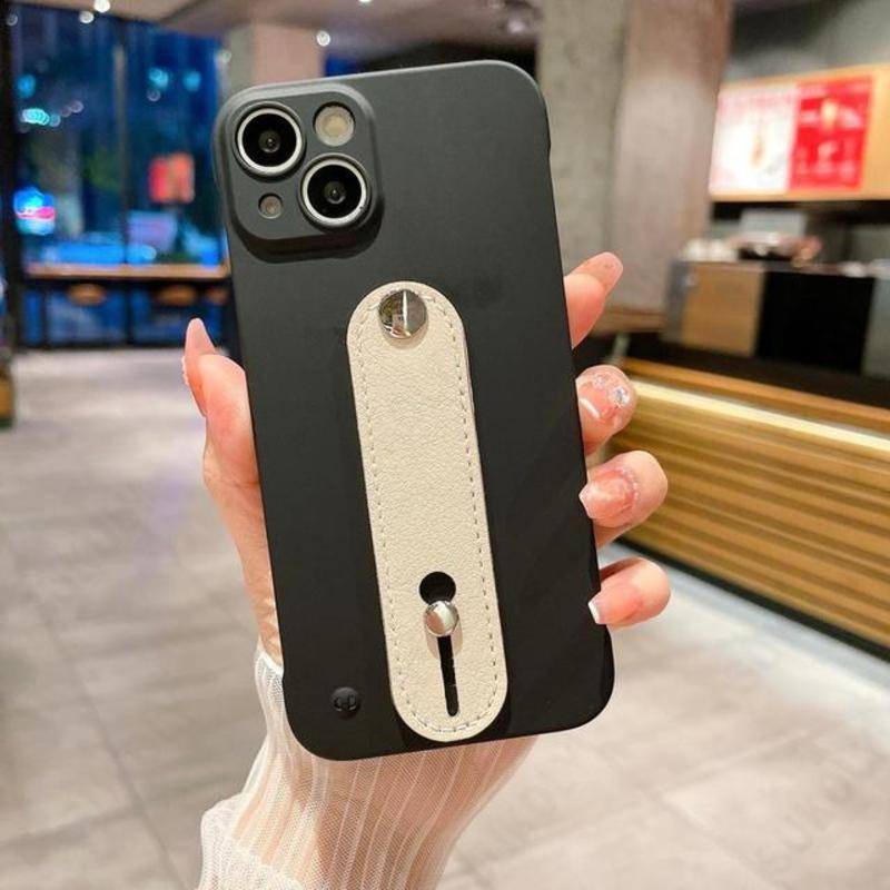 IPHONE Tali Pergelangan Tangan Kulit Mewah Case Telepon Tanpa Bingkai Untuk Iphone14 13 12 Pro MAX Plus Lensa Shockproof Dilindungi Stand Cover Untuk Iphone11