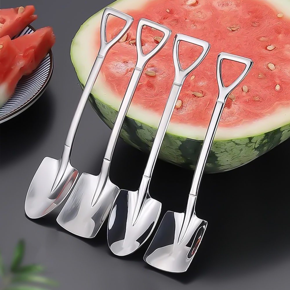 1 Pc Kreatif Sekop Berbentuk Sendok Buah Es Krim Dessert Scoop Special Watermelon Spoon Long Handle Stir Spoon Stainless Steel Sendok Teh Kopi Rumah Bar Peralatan Makan Sendok Garpu