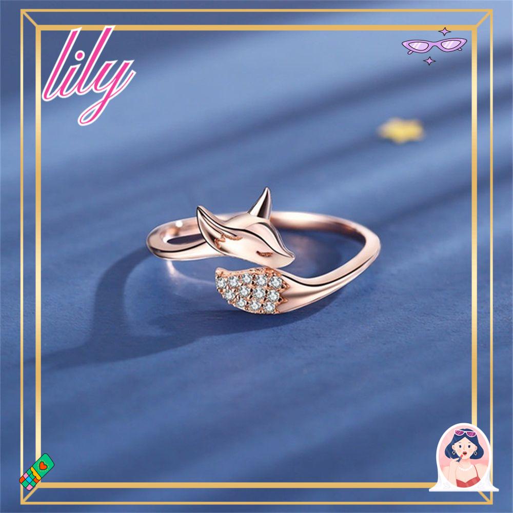 Lily Fox Cincin Wanita Pria Fashion Hewan Mikro Kristal Unisex Vintage Kreatif Animal