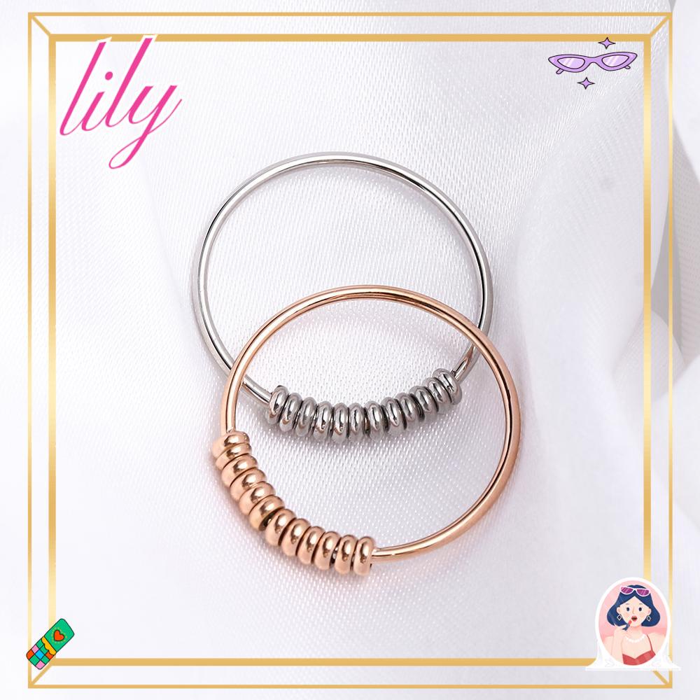 Cincin Band LILY Hadiah Gaya Baru Untuk Wanita Pria Warna Silver/Rose Gold Untuk Perawatan Kecemasan