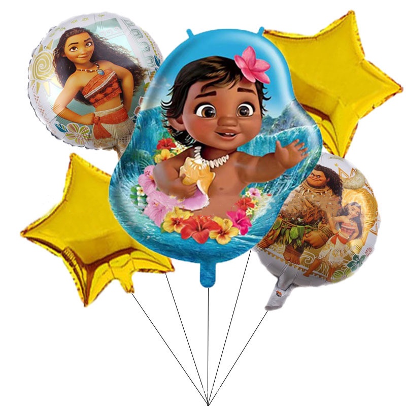 10 Pcs 5 Pcs Disney Movie Moana Action Figure Balon Foil Moana Baby Doll Aluminium Film Balon Festival Ulang Tahun