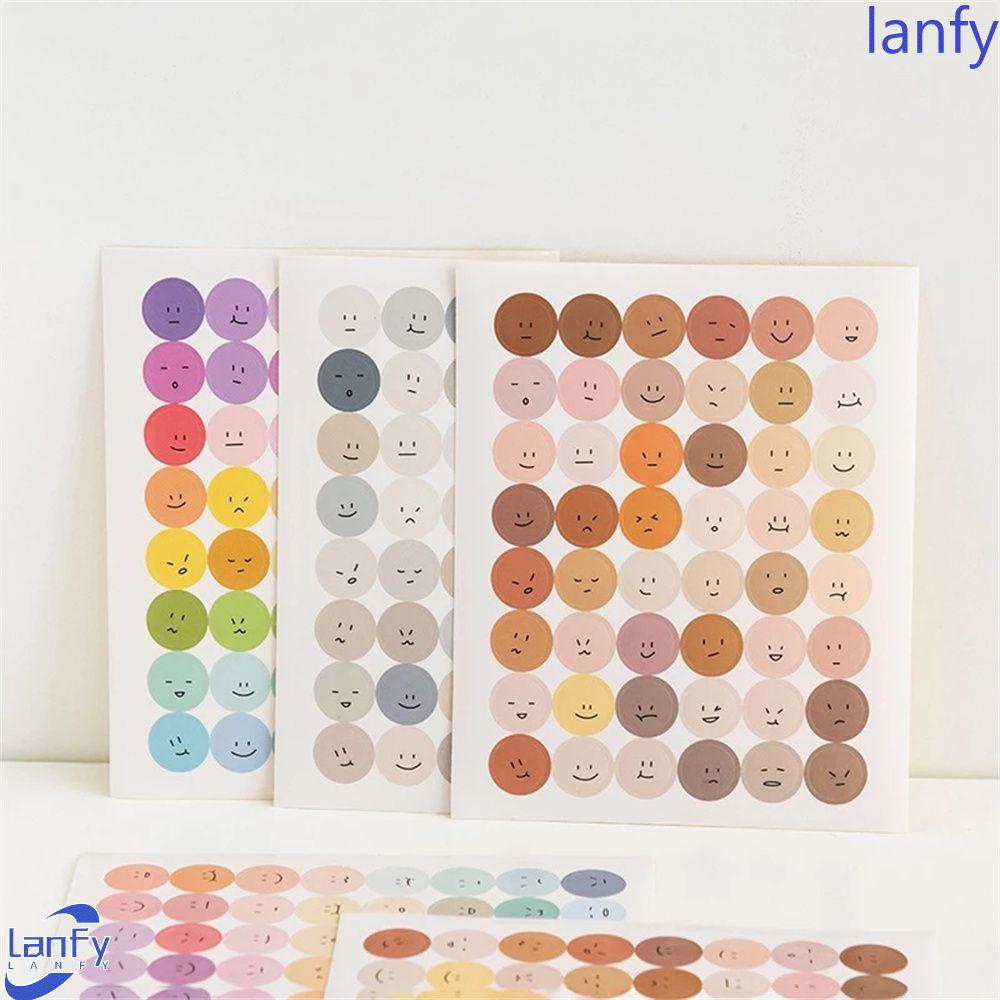 Lanfy 2 Lembar Stiker Graffiti Bulat Motif Smiley Face Gaya Morandi Untuk Kantor / Sekolah