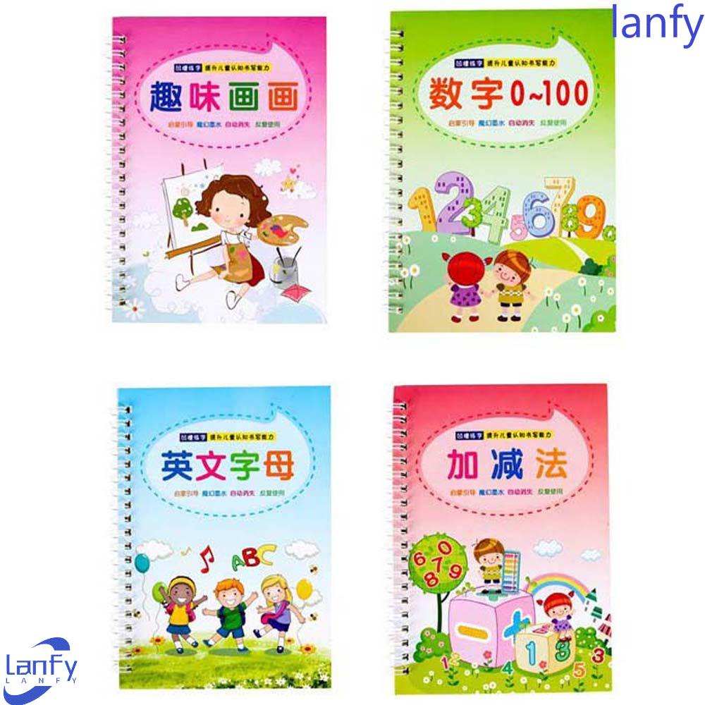 Lanfy Buku Copybook Bahasa Inggris Anak-Anak Memegang Pulpen 3-8 Tahun Angka 3D Alur Latihan Penambahan Pengurangan Latihan Lukisan Tulisan Inggris