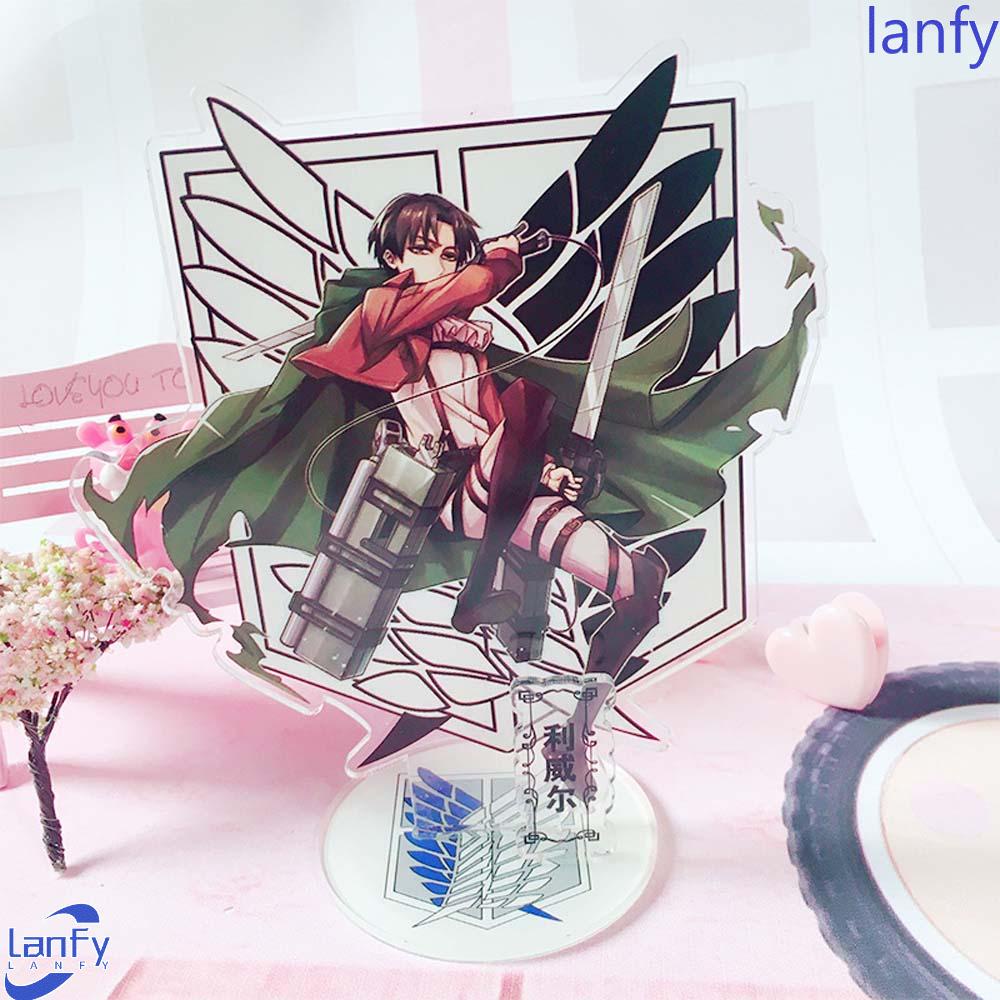 Lanfy Attack on Titan DIY 15cm Akrilik Stand Anime Jepang Levi Ackerman Eren Jaeger Desktop Standing Kartu