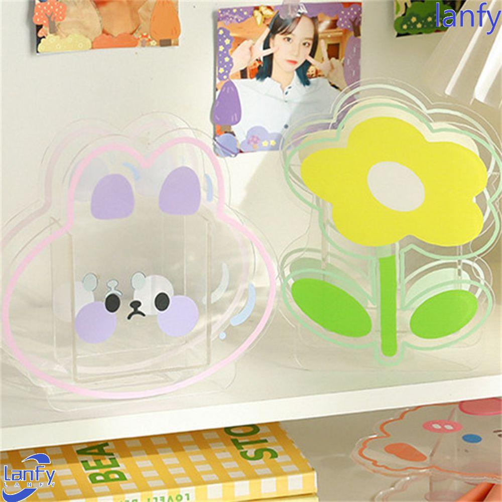Lanfy Tempat Pulpen Akrilik Aksesoris Meja Kantor Beruang Kelinci Transparan Kartun Alat Tulis Kosmetik Kotak Penyimpanan