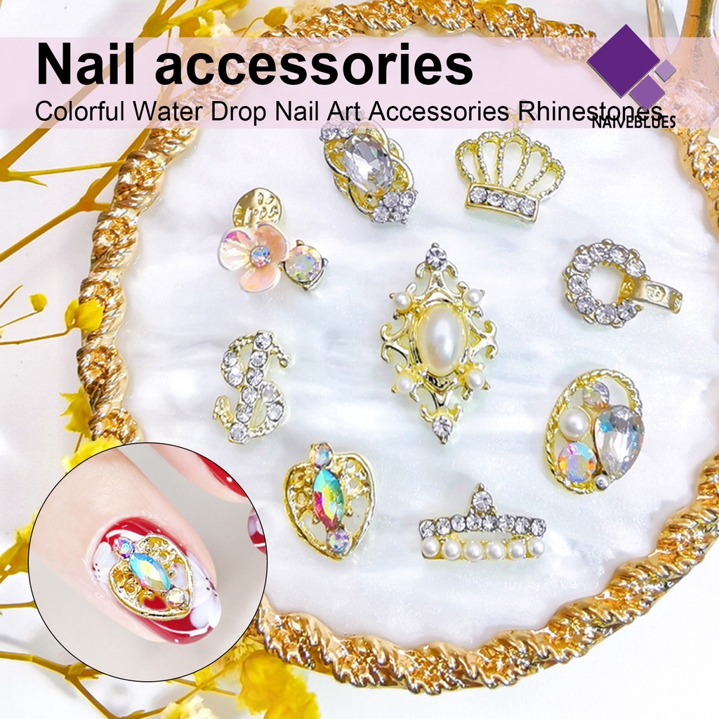 [naiveblues] 10pcs/bag Berlian Imitasi Kuku Aneka Bentuk Nail Art Alloy Nail Manicure Craft Untuk DIY