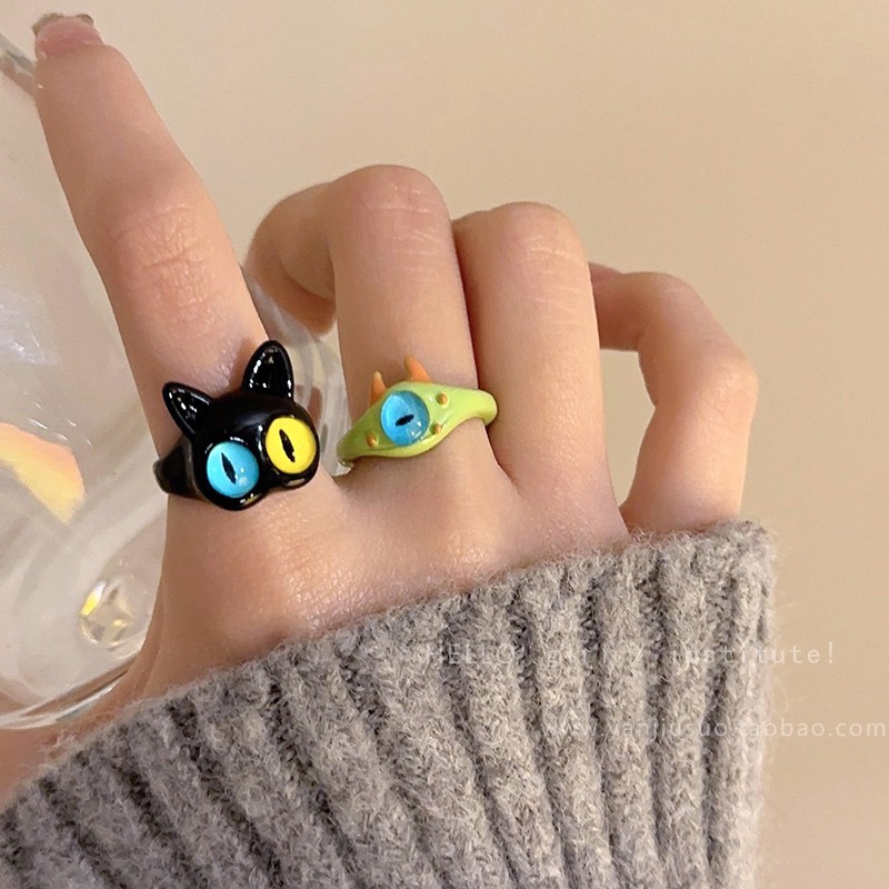 Cincin Monster Kucing Hitam Lucu Untuk Ins Perempuan Dengan Rasa Desain Kecil Kepribadian Fashion Cincin Untuk Sahabat Dan Pasangan Cincin Ekor