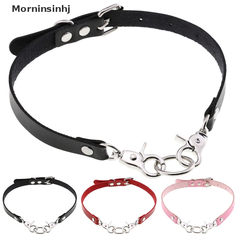 Mornin Kulit Choker Punk Kerah Wanita Pria Chocker Chunky Kalung Goth Jewelry Metal id