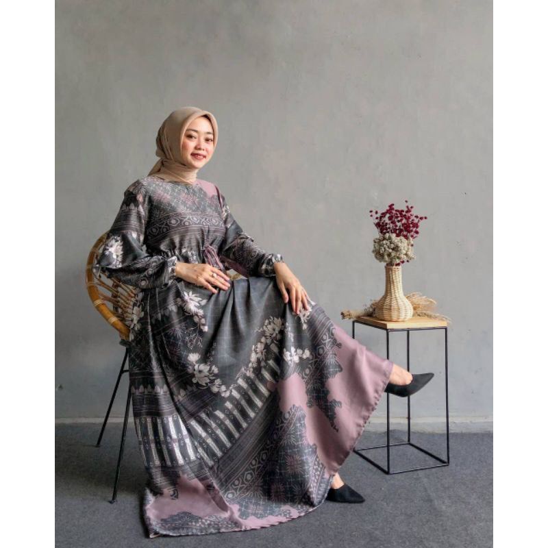 Gamis Aurel Maxmara Silk Pesta Motif Busui Mewah Luxury Premium Lebaran