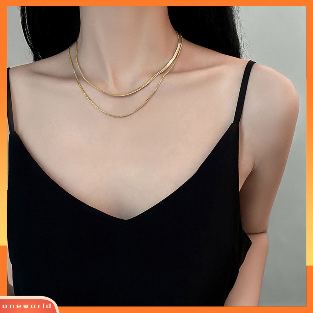 [EONE] Wanita Kalung Double Layer Multilayer Hias Perhiasan Hip Hop Rantai Ular Choker Necklace Untuk Pesta