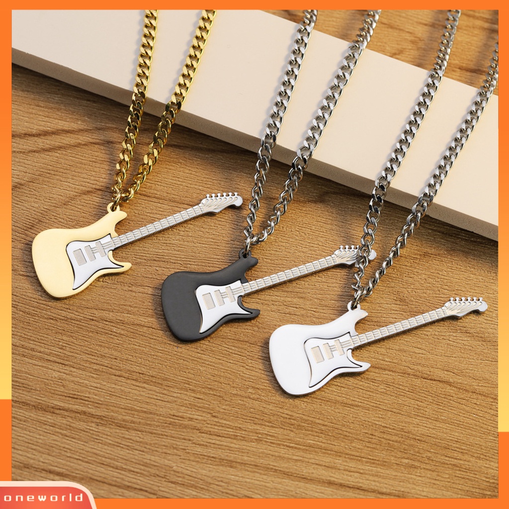 [ONE] Pria Kalung Punk Keren Hip Hop Kepribadian Stainless Steel Bass Gitar Liontin Klavikula Kalung Fashion Perhiasan