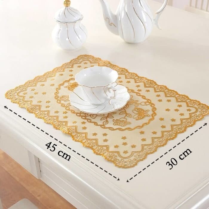 Souvenir - Taplak Meja Ruang Tamu square PVC Gold dan Silver Motif 30 x 45 cm