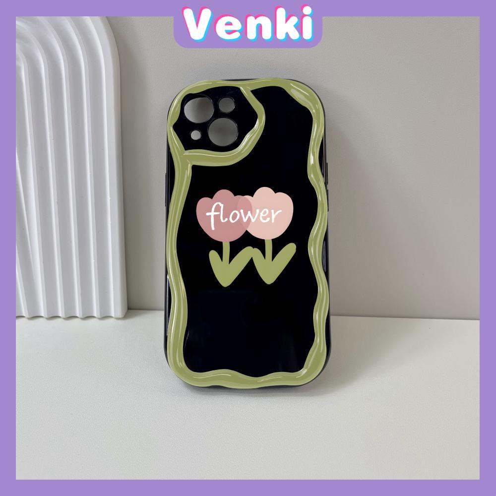 VENKI - For iPhone 11 iPhone Case 3D Curved Edge Wave TPU Airbag Shockproof Camera Cover Glossy Black Flower Compatible with iPhone 14 13 Pro max 12 Pro Max xr xs max 7Plus 8Plus