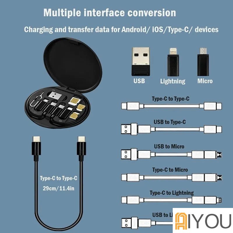 60w 5in1 Multi-Fungsional Set Kotak Penyimpanan Kabel Data / Charger USB Multifungsi
