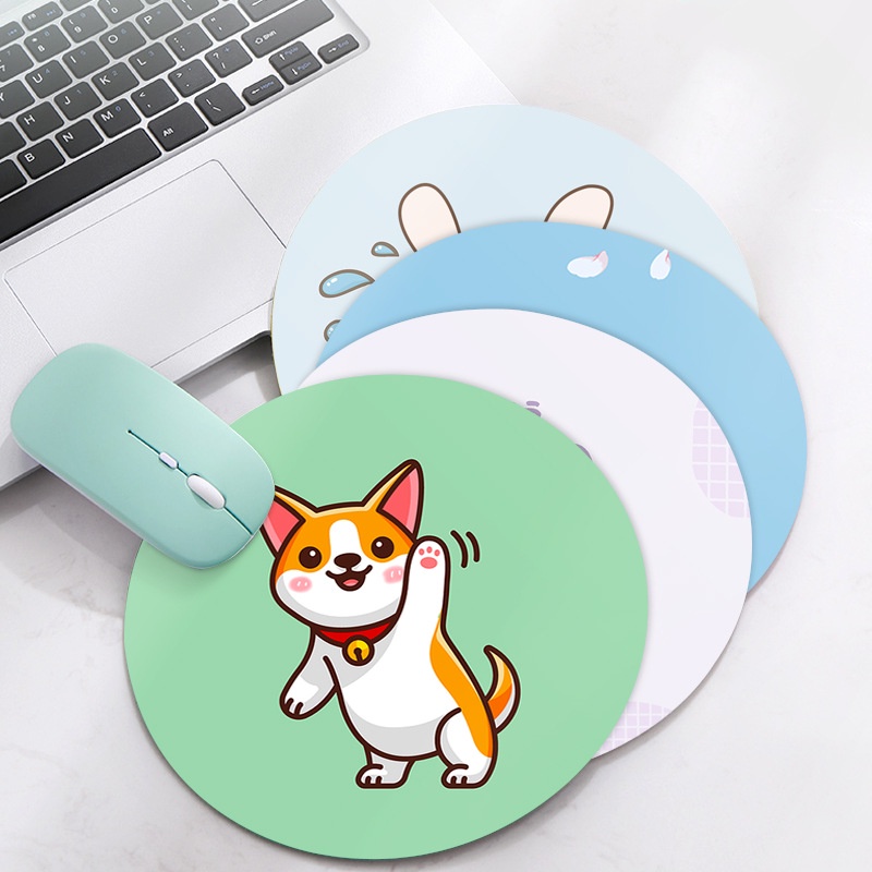 [38Gaya] 20cm Motif Kartun Panda Kelinci Babi Kucing Mousepad Bulat Hewan Tikus Pad