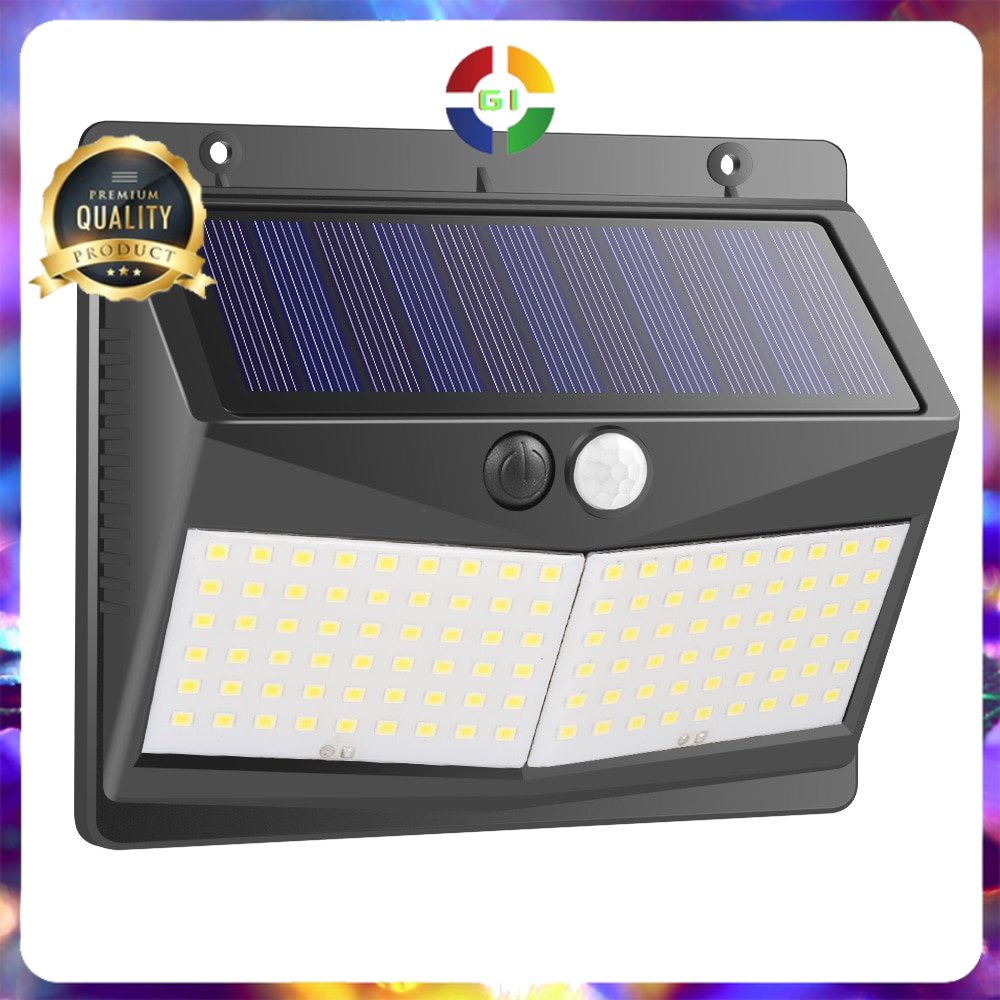 Lampu Dinding Solar Sensor Gerak Outdoor 108 LED 300Lumens Cool White Black