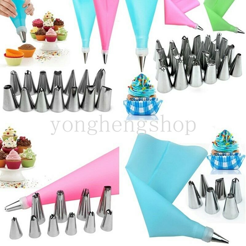 8 /12 /16 /16Pcs Icing Piping Nozzle Tips Dengan Converter Silikon Pastry Bag Dekorasi Kue Dapur DIY Alat Baking