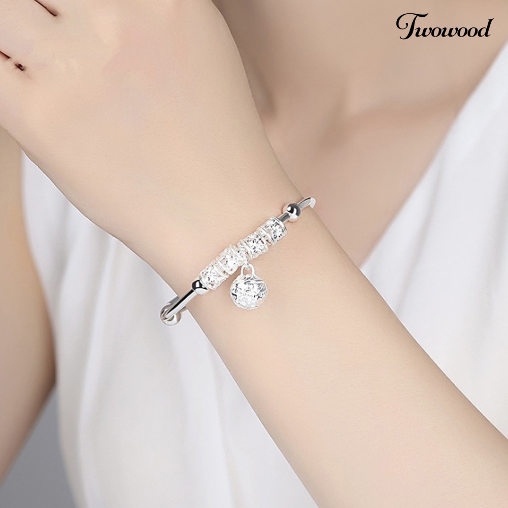 Twowood Wanita Manik-Manik Bell Pesona Perak Disepuh Adjustable Gelang Bangle Perhiasan Hadiah