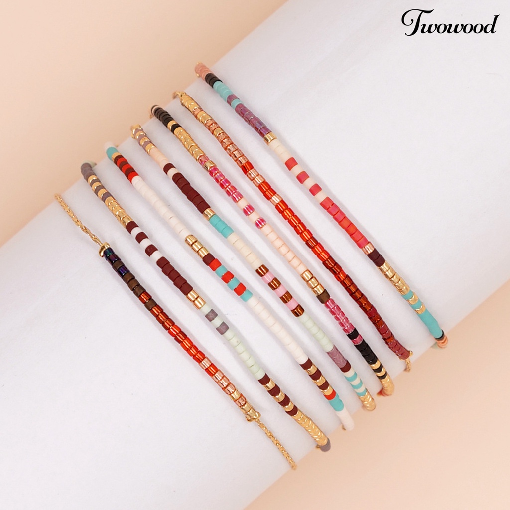 Twowood Charms Gelang Handmade Gaya Boho Aesthetic Adjustable Kristal Imitasi Perhiasan Hadiah Colorfast Bohemian Etnik Manik-Manik Gelang Wanita Aksesori