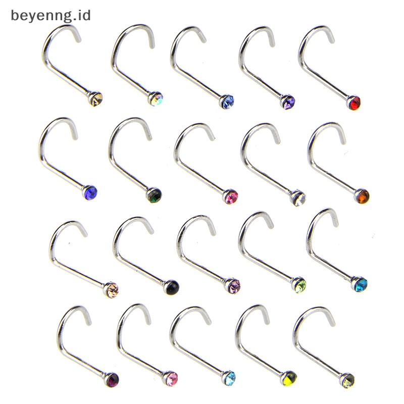 Beyen 20PCS/Set Stainless Steel Kristal Berlian Imitasi Perhiasan Hidung Stud Rings ID