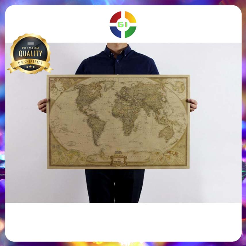 Poster Peta Dunia Large Vintage World Map 103 x 69 cm  No Color