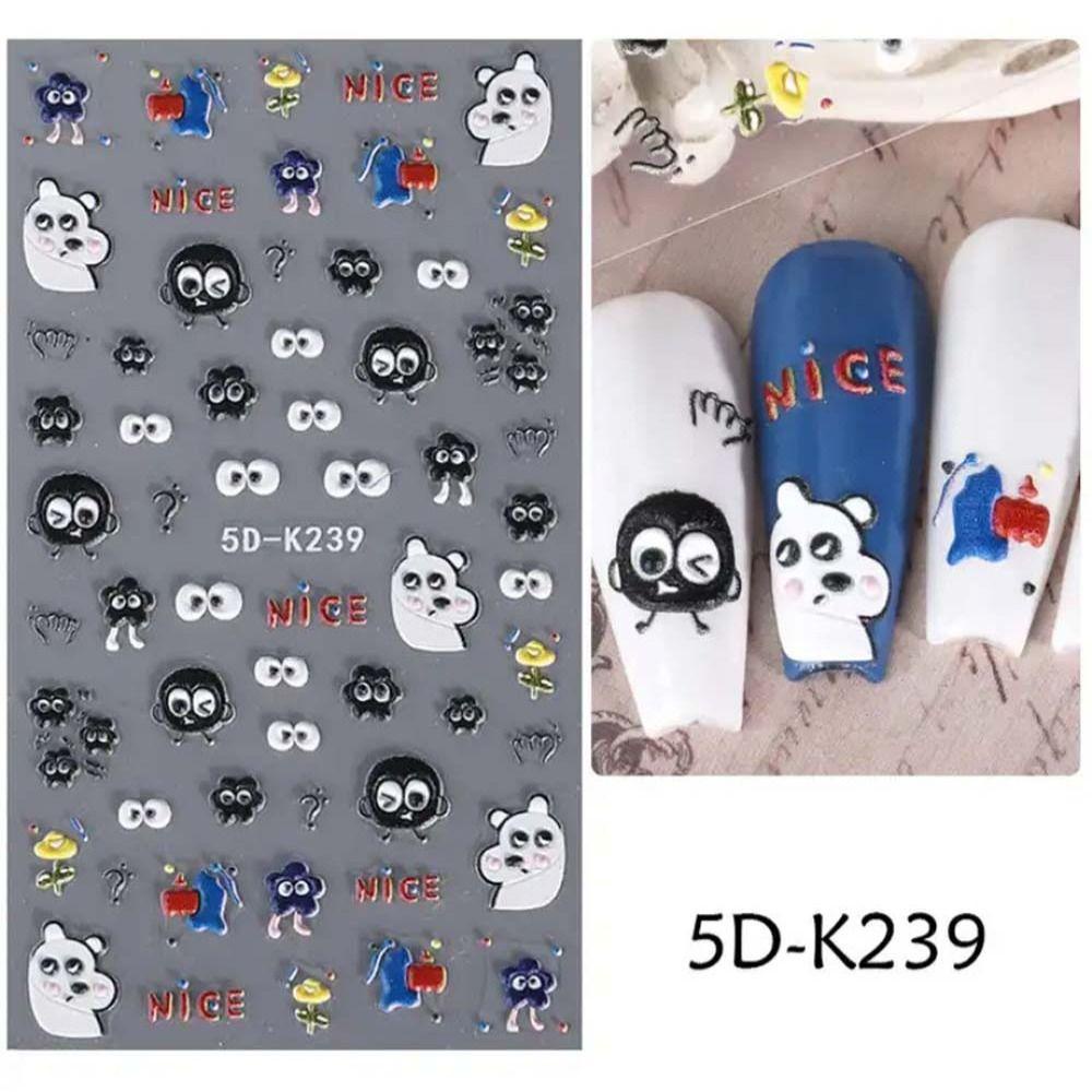 AUGUSTINA Agustina Kartun Stiker Kuku 5D Relief Fashion Cinta Hati Anjing Pochacco Self Adhesive Nail Dekorasi