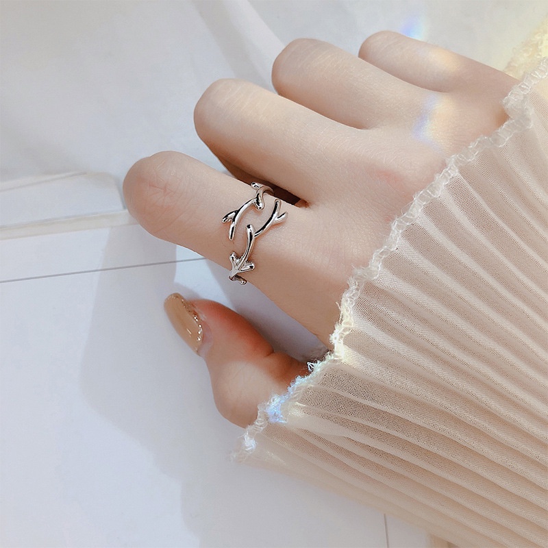 Korea Ins Mewah Perak Tanduk Rusa Cincin Fashion Sederhana Elk Jari Perhiasan Trendi Terbuka Cincin Adjustable Geometris Elegan Menawan Cincin Untuk Wanita Perempuan Natal Accesorios