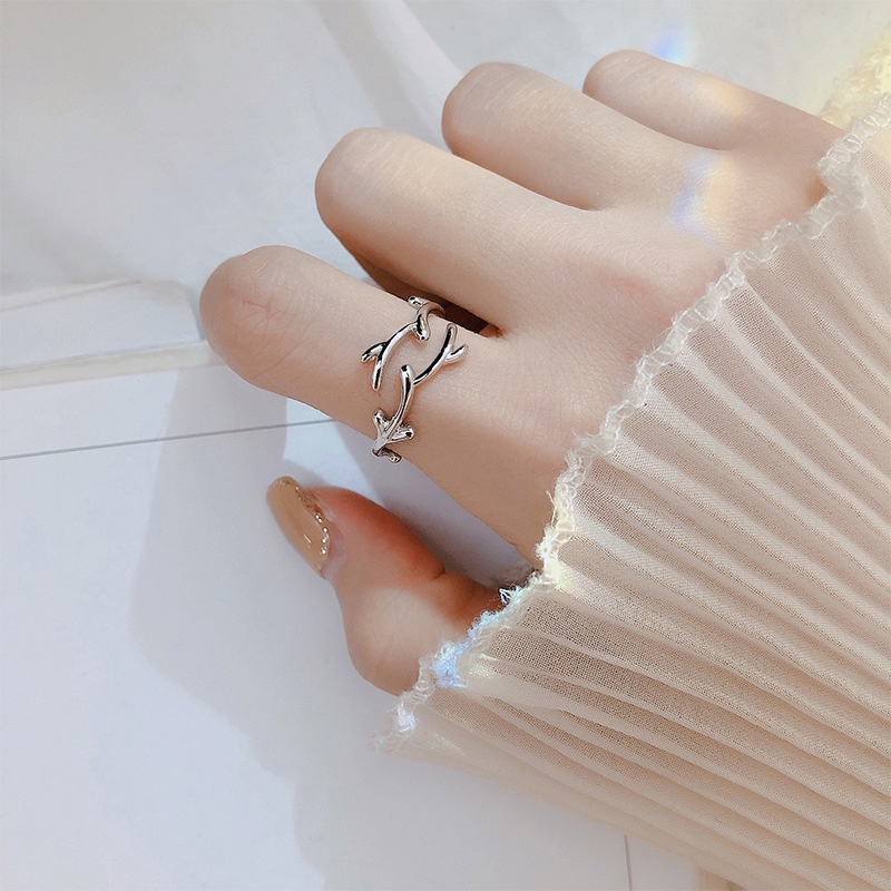 Korea Ins Mewah Perak Tanduk Rusa Cincin Fashion Sederhana Elk Jari Perhiasan Trendi Terbuka Cincin Adjustable Geometris Elegan Menawan Cincin Untuk Wanita Perempuan Natal Accesorios