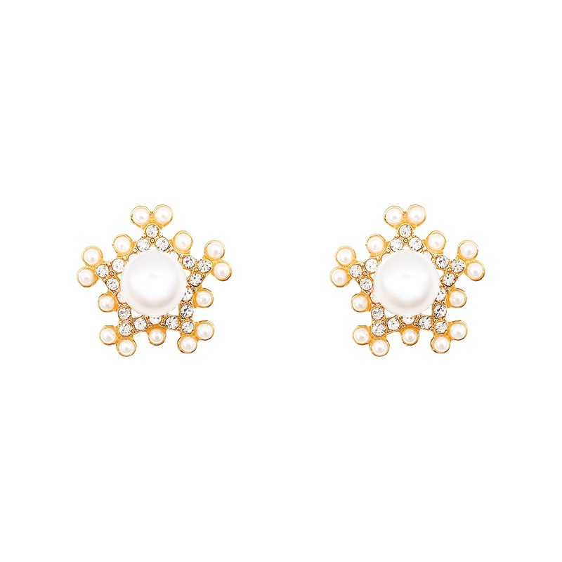 French Retro Pearl Ear Ring Female Ins, Anting Anting Snowflake Temperamen Mewah Ringan