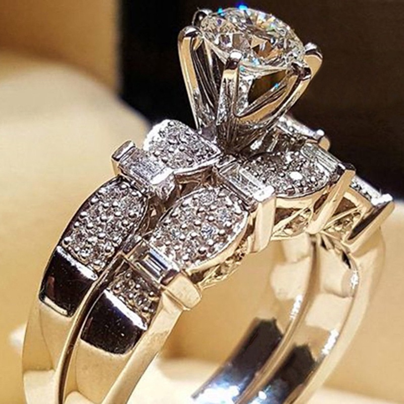 2pcs/set Cincin Kawin Wanita Mewah AAA Cubic Zirconia Kristal Rings High Quality Fashion Jewelry