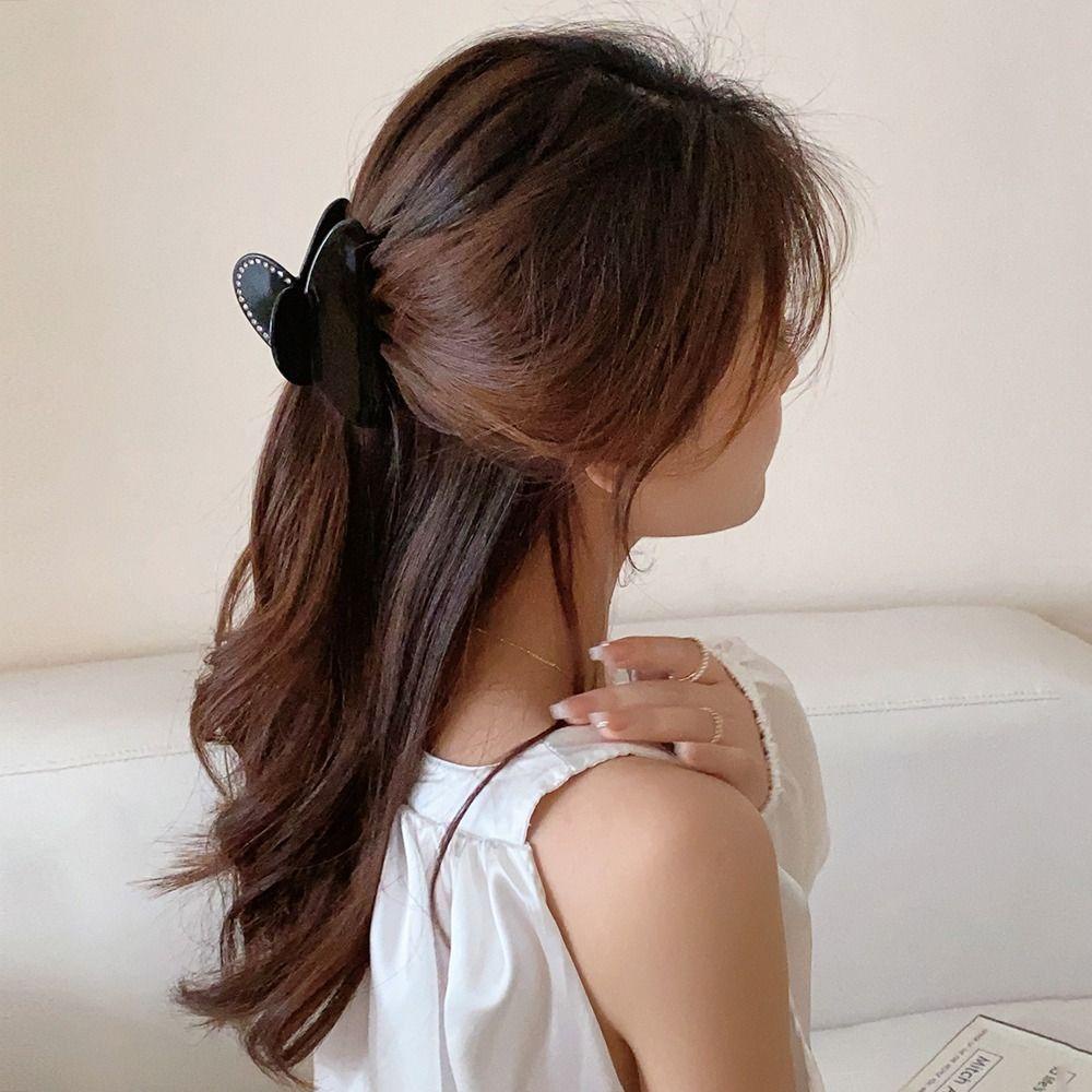 Fishstick Heart Hair Claw Fashion Hiasan Kepala Indah Ins Y2k Gaya Gadis Jepit Rambut Besar Hairgrips Zirkon Kristal Ponytail Holder