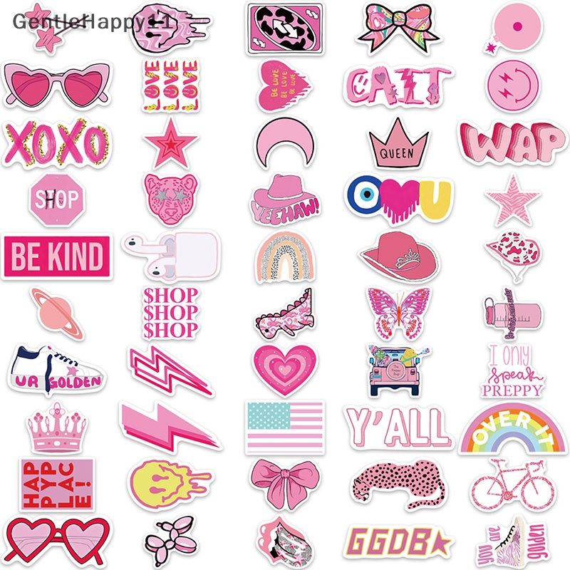 Gentlehappy 100Pcs Kartun Pink Gadis Stiker Aesthetic Graffiti Untuk Koper Suitcase DIY id
