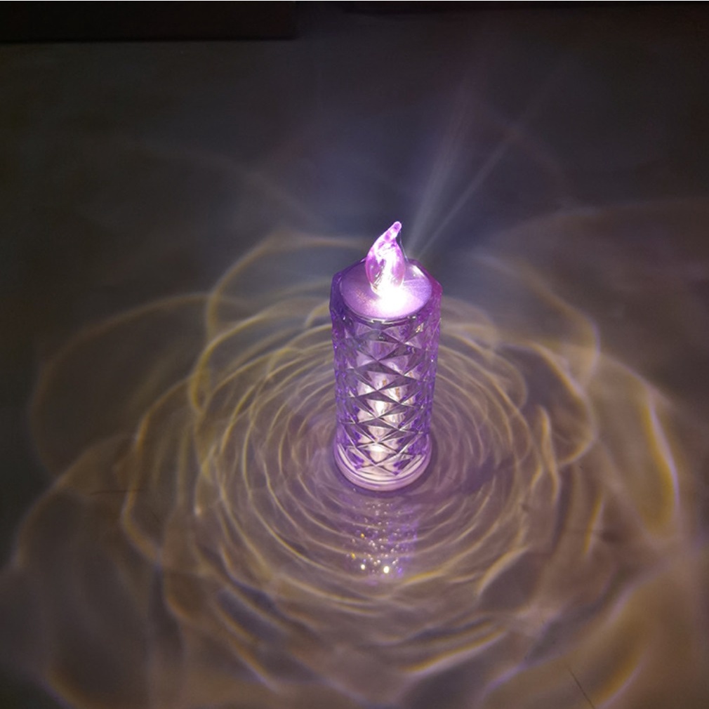 Lilin Akrilik Kristal Proyeksi MAWAR Elektrik Lampu LED Besar 6.3 x 18.3cm (Dengan Tatakan) Korea Aesthetic Projection Smokeless