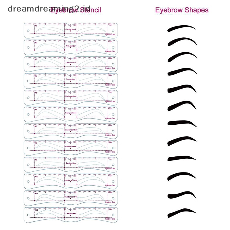 (drea) 12pcs Reusable Eye Brow Drawing Guide Set Stensil Alis Makeup Card Kit//