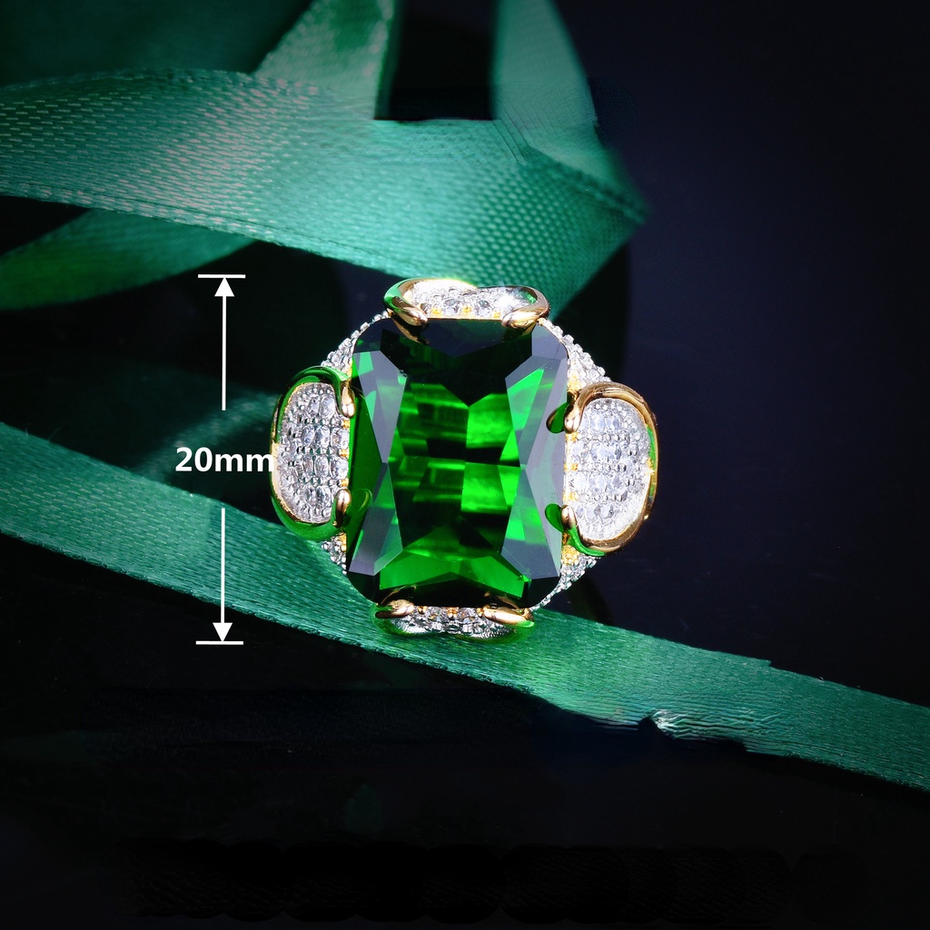 Goldkingdom Aksesoris Perhiasan Fashion Ready Stock Ruby Zamrud Royal Blue Permata Cincin Industri Berat Dua Warna Emas Harta Gadis