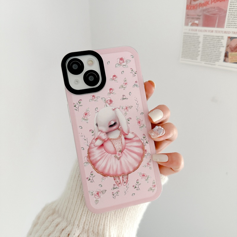 【 Angel Eye】Ballet Pink Bunny Soft TPU Case HP iP iPhone 7 8 14 + Plus SE 2020 X XS XR Max 11 12 13 Pro Max Girl Woman FTD Casing Apple