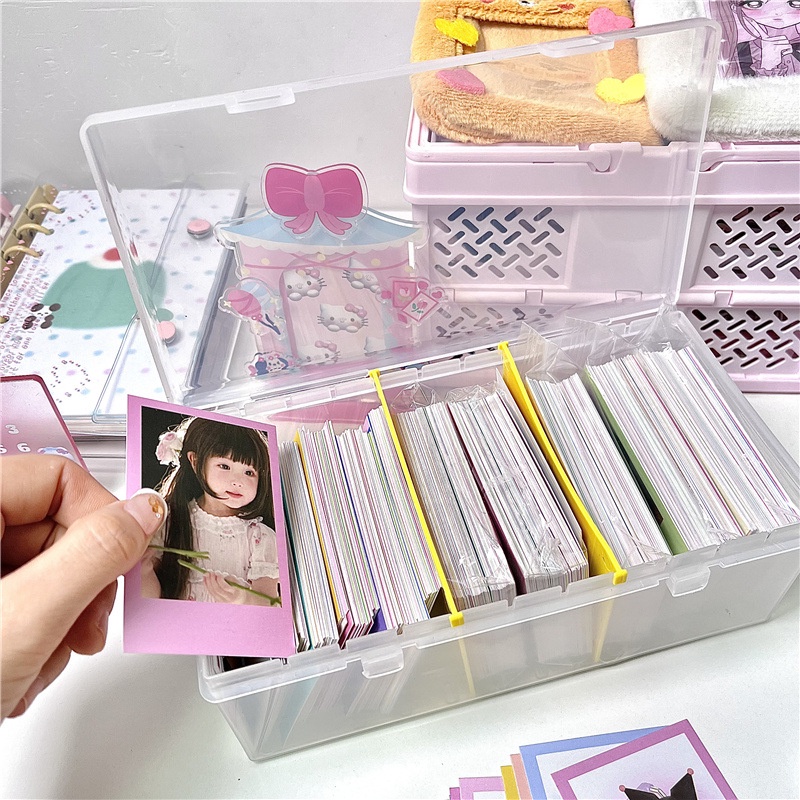 【Transparent Storage Box】Kotak Penyimpanan Transparan Idol Photocard Storage Plastik Kapasitas Besar Multifungsi Desktop Organizer Box Dengan Pemisah