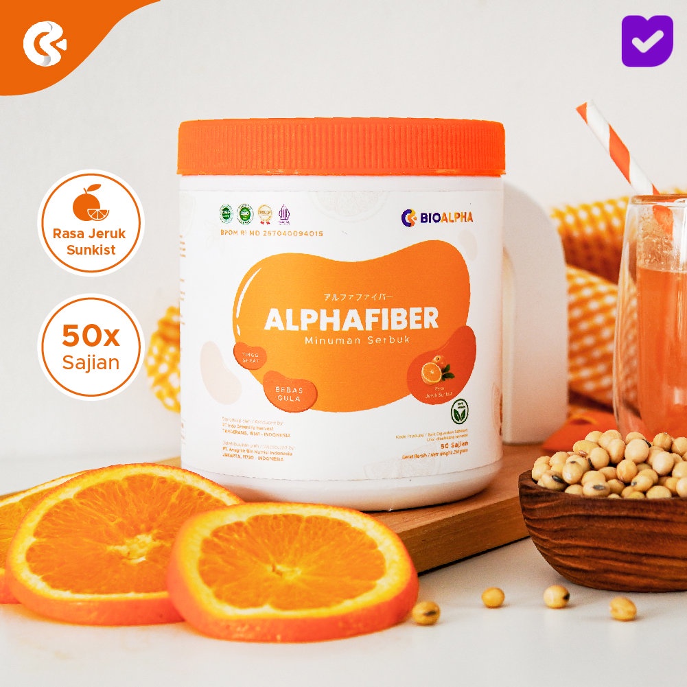 Alphafiber Rasa Jeruk Sunkist 1 botol isi 250gr untuk 50 Serving BPOM HALAL BIOALPHA BIO ALPHA ALPHA FIBER ALPAFIBER ALPA FIBER SURABAYA