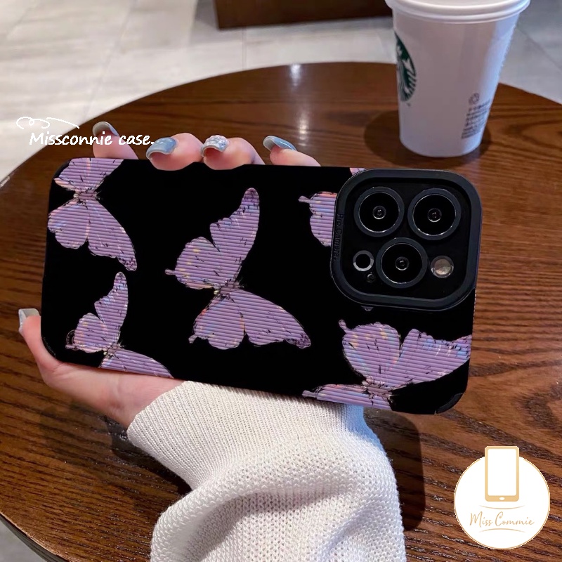 Casing Kupu-Kupu Retro Fantasi Kompatibel Untuk iPhone 11 Pro Max 7Plus X XR 13 14 11 12 Pro Max7 8 Plus XS Max Tekstur Mewah Kulit Silicon Lembut Shockproof Back Cover