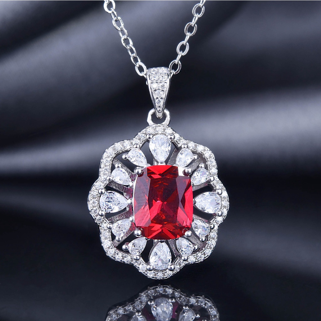 Goldkingdom Aksesoris Perhiasan Fashion Ready Stock Ruby Set Dengan Berlian Terbuka Cincin Kalung Liontin Perak Ear Studs