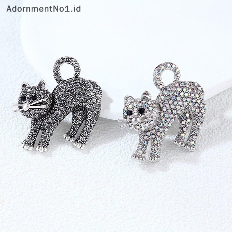 [AdornmentNo1] Fashion Berlian Imitasi Kucing Bros Pin Wanita Pakaian Mantel Pesta Aksesoris Hadiah [ID]